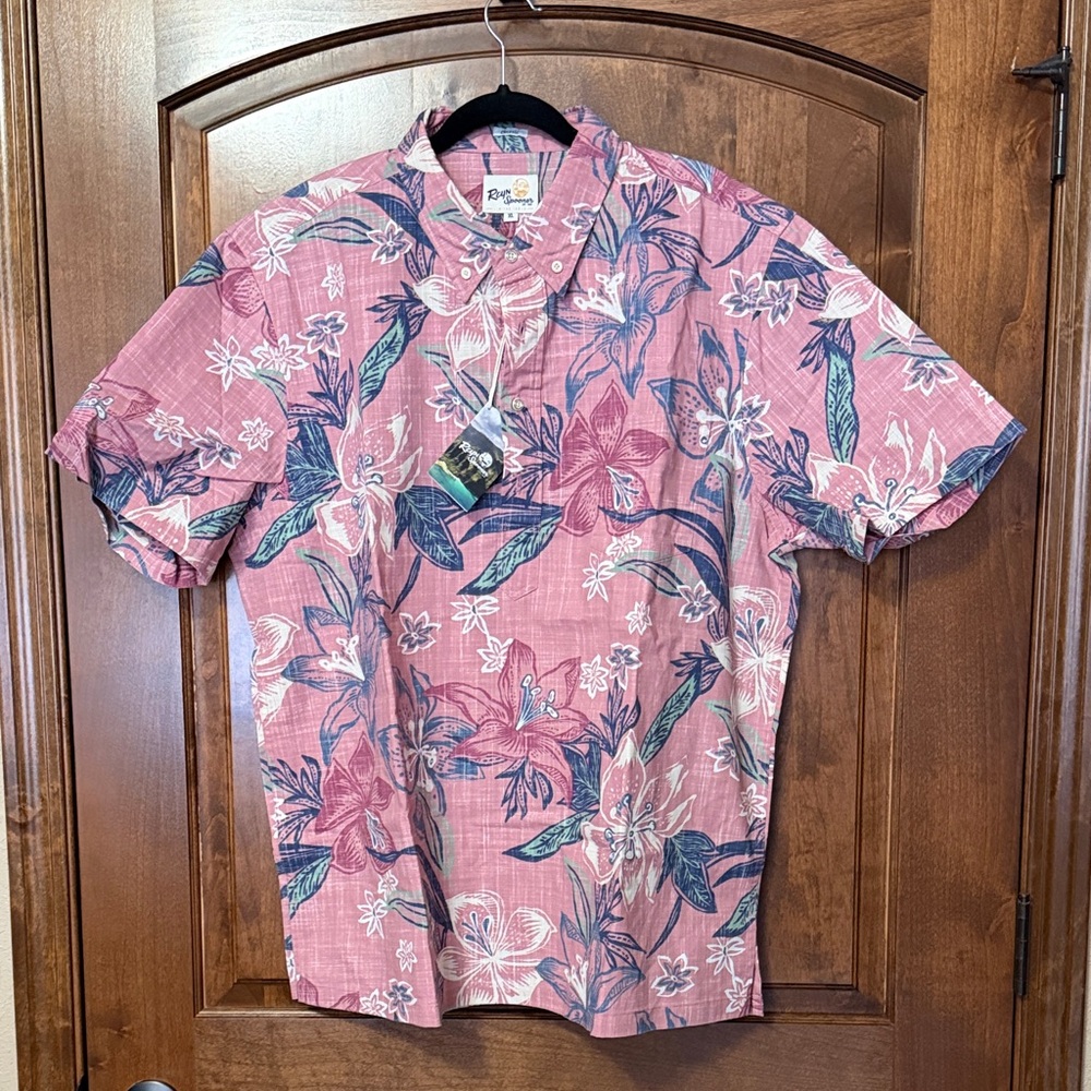 Reyn Spooner Men’s Pink and Blue Floral Shirt - XL